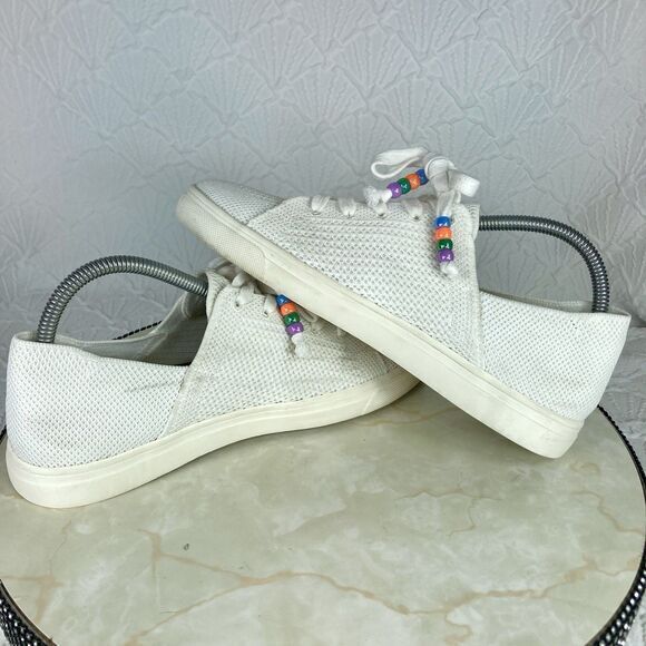 Lucky Brand Sneakers Women Sz 8.5 White Knit Lenuda Casual Lace Up Comfort Shoes - Picture 9 of 11